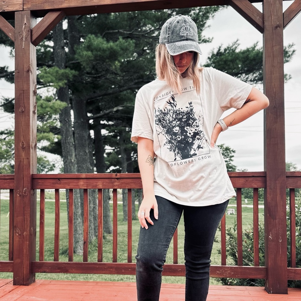 Consider the Wildflowers Christian Graphic Tee T-Shirt Shirt Neutral Floral T
